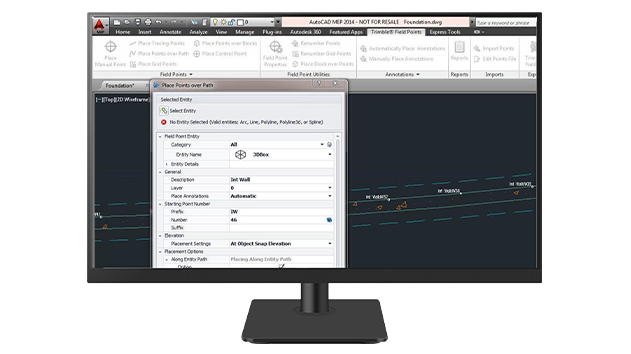 A desktop monitor displays Trimble Field Point software.
