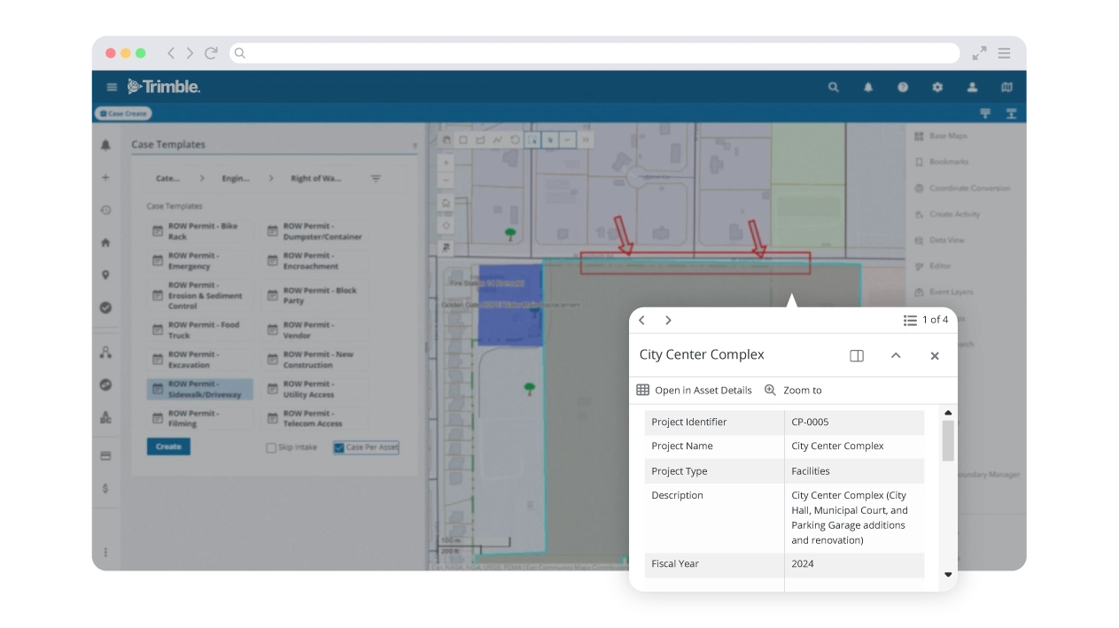 Trimble Unity Permit screenshot showing new application