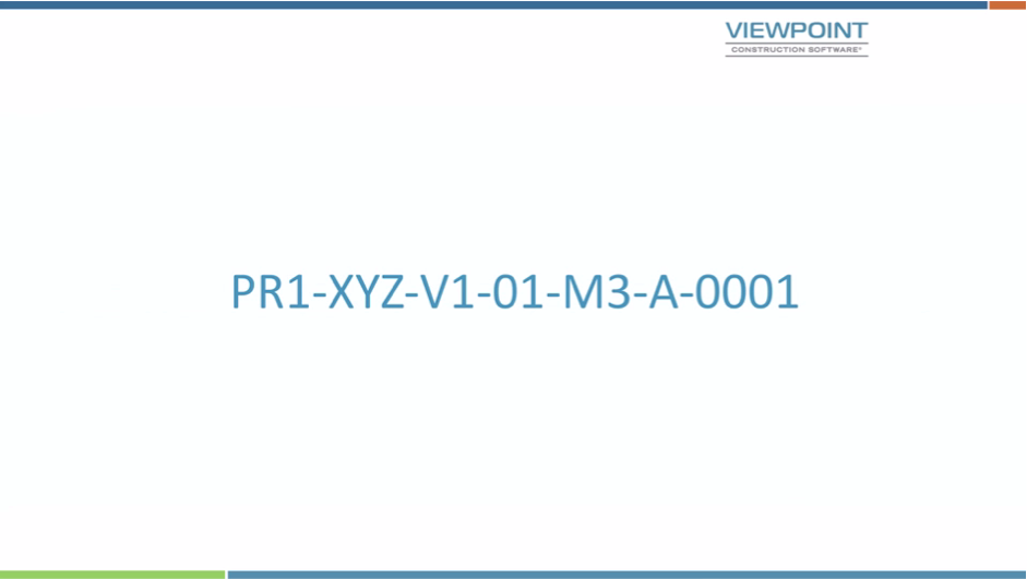 Viewpoint construction software interface showing BS1192 naming convention code PR1-XYZ-V1-01-M3-A-0001 on a white background.
