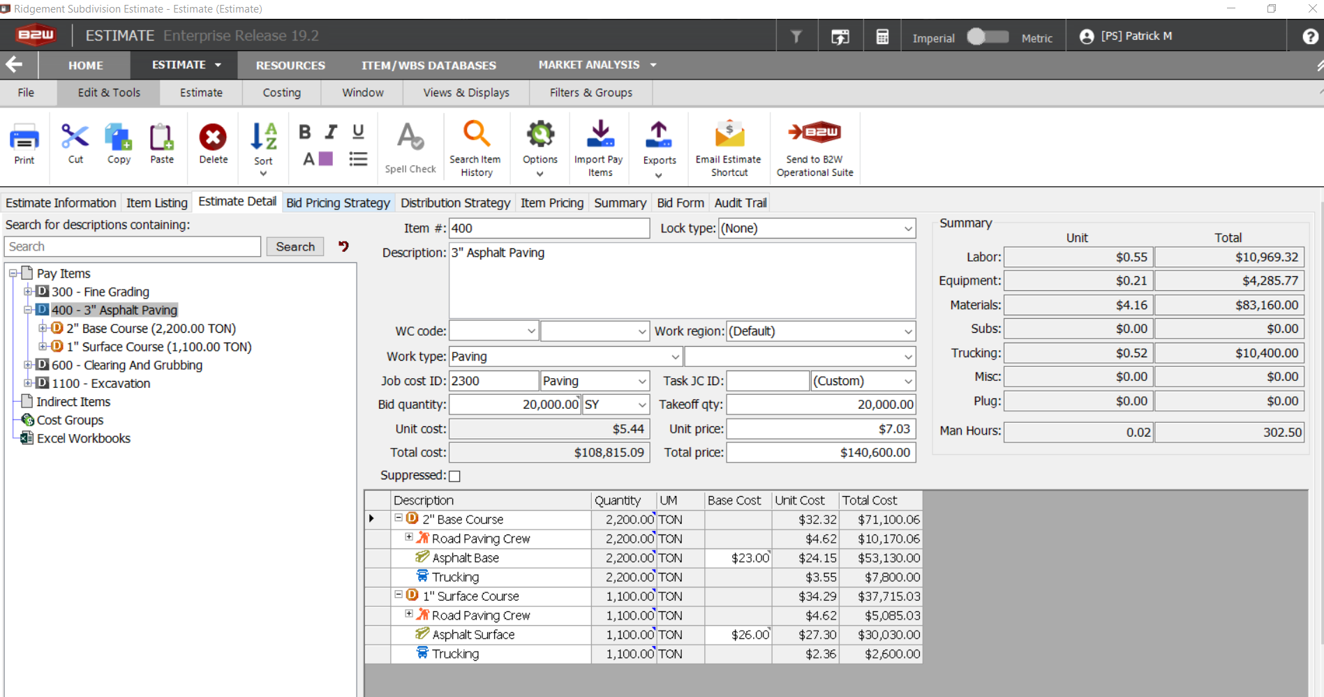 B2W Estimate - Grid Default View