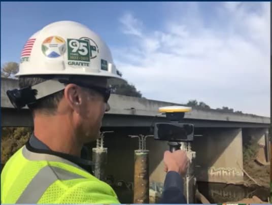 Trimble SiteVision helps a CalTrans engineer visualize a bridge abutment.