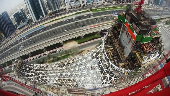 An aerial view of the Museum of the Future construction site in Dubai.