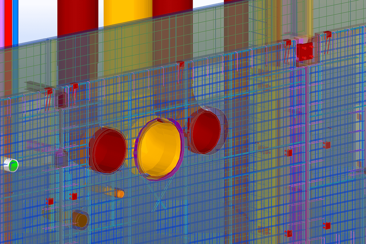 3D rendering of a mechanical design showing pipes and structures.