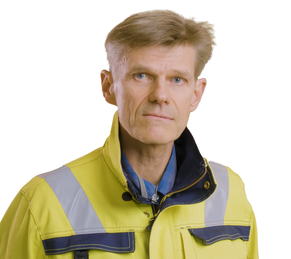 Portrait of a man in a high-visibility yellow jacket.