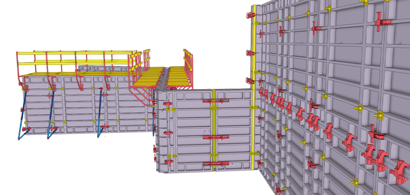 Tekla Structures 3D model of formwork, clamps, props and platforms