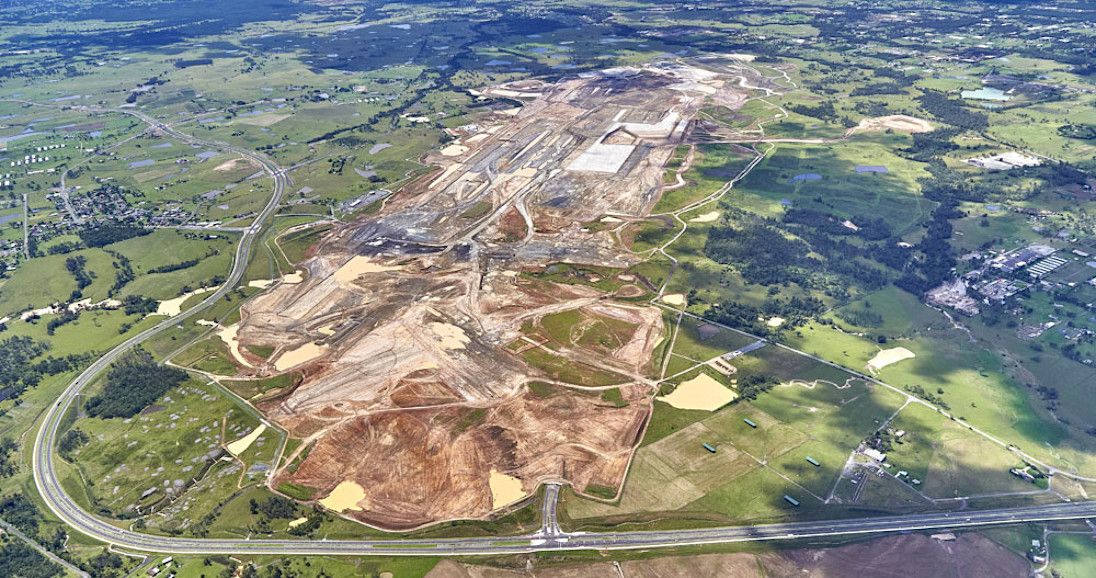 Aerial view of airport construction site