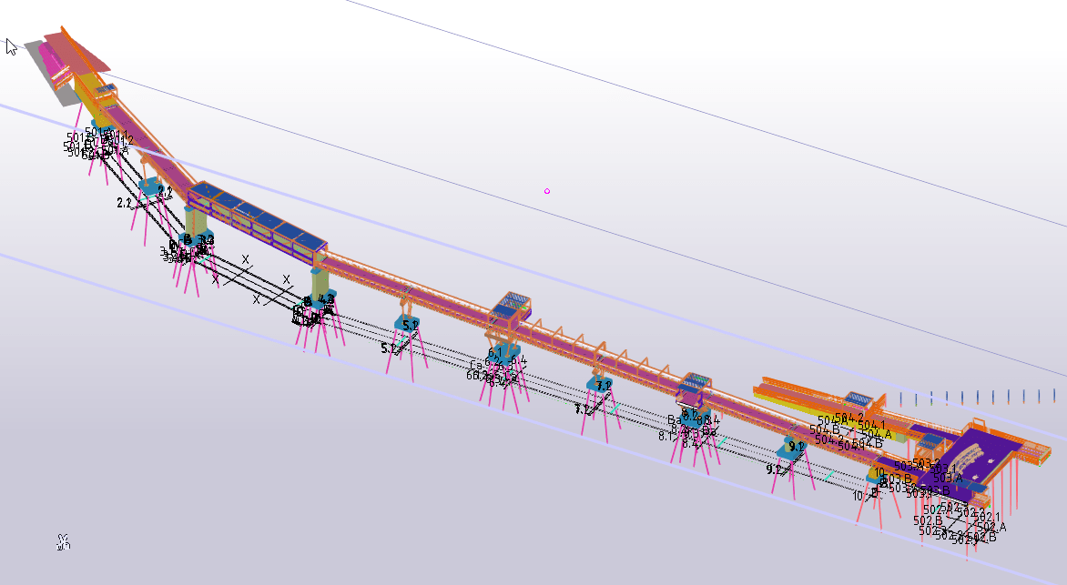 3D rendering of an elevated monorail system with support pillars and track sections.