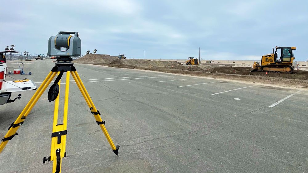 Total station with bike track in background
