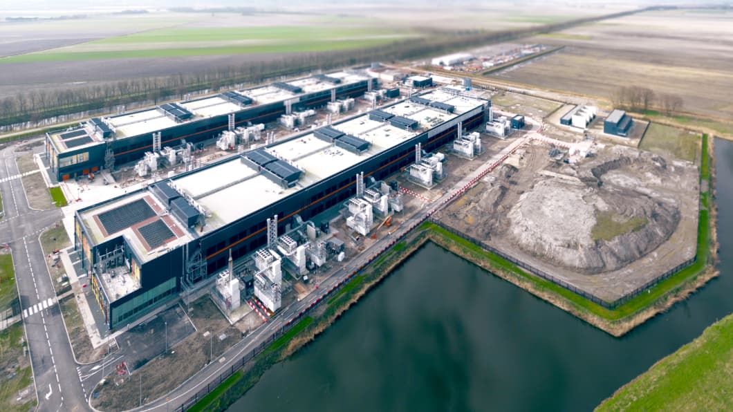 Aerial view of a large datacenter in Noord Holland, The Netherlands