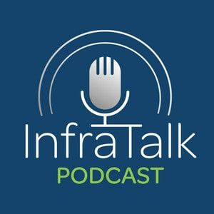 InfraTalk Podcast logo featuring a microphone icon with concentric circles and the text InfraTalk PODCAST.
