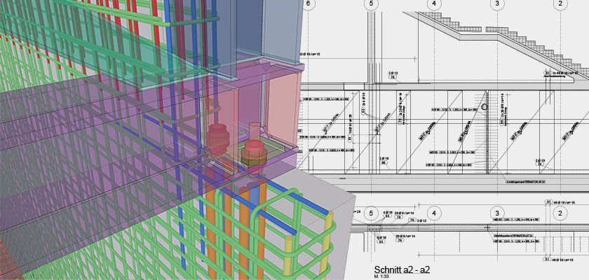 Ingenieurbüro 3Ki: Schal- und Bewehrungsplanung in 3D und mit BIM-Software Tekla Structures.