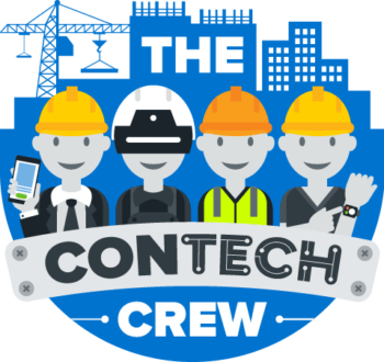The ConTech Crew logo featuring stylized construction workers and city skyline.