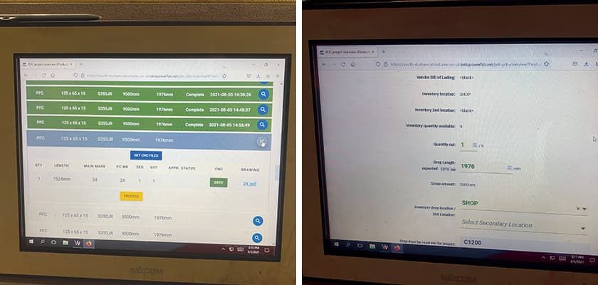 Dos pantallas que muestran la información y el estado del stock en vivo