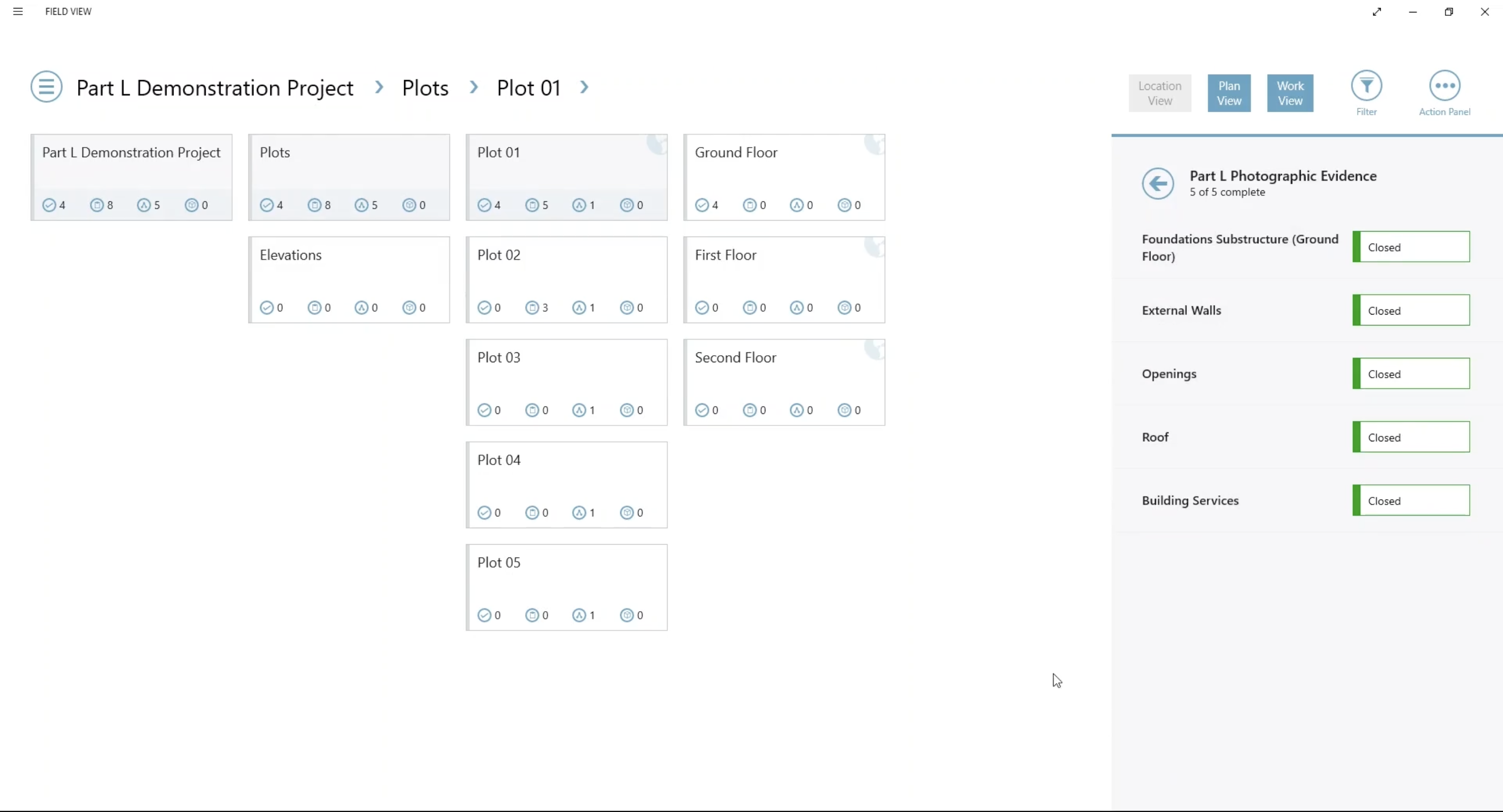 Screenshot of Part L breakdown of parts in Field View