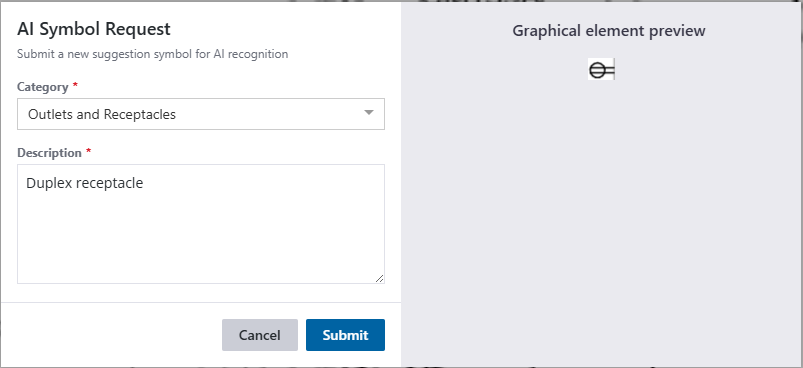 Form for submitting AI symbol request for duplex receptacle