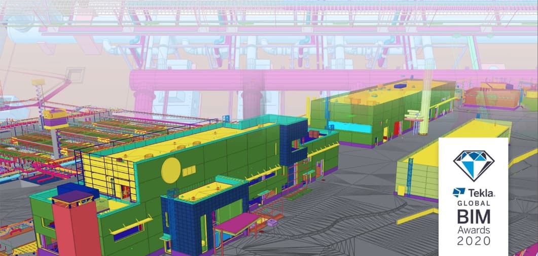 Tekla Structures model view of Blominmäki wastewater treatment plant