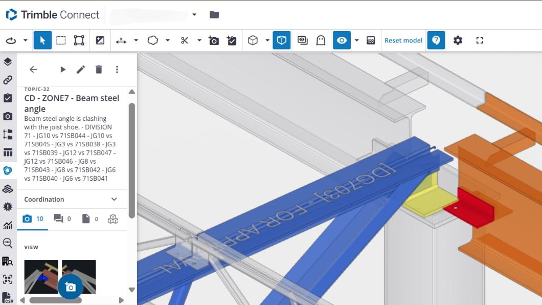 Screen capture of a BIM project open in Trimble Connect