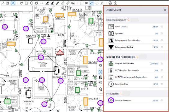 Electrical plan with Auto Count of outlets and devices displayed
