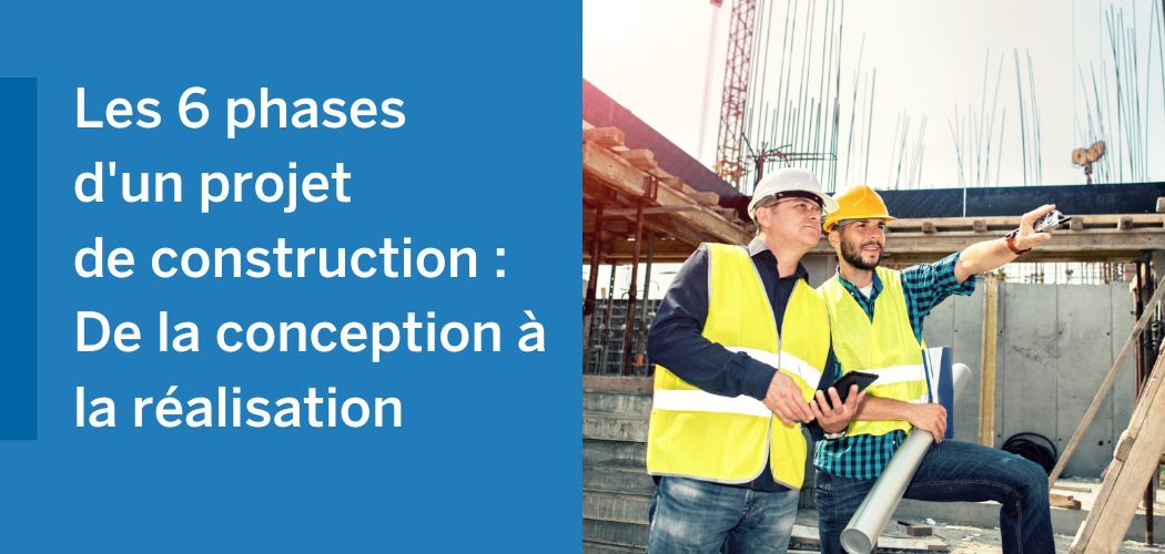 Two construction workers in hard hats and high-visibility vests take a selfie on a job site.