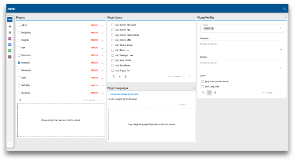 Cityworks Admin plugins available for configuration