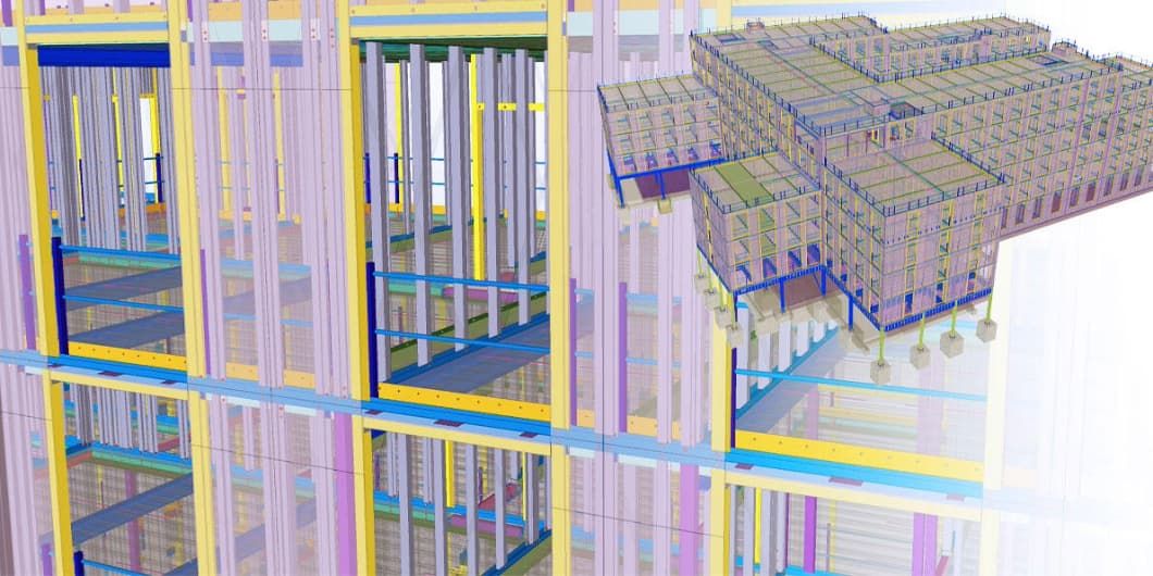 Light metal frame wall modeled in Tekla Structures