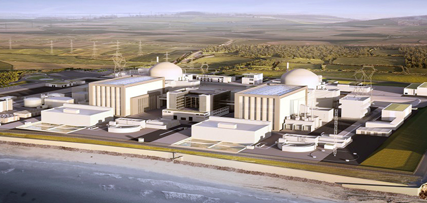Artists impression of Hinkley Point C shows two large central concrete buildings with domed containment buildings to the rear