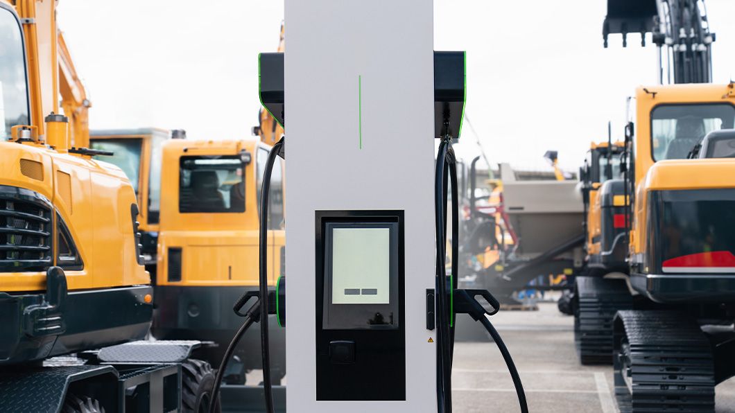 Electric construction machinery at charging facilities.