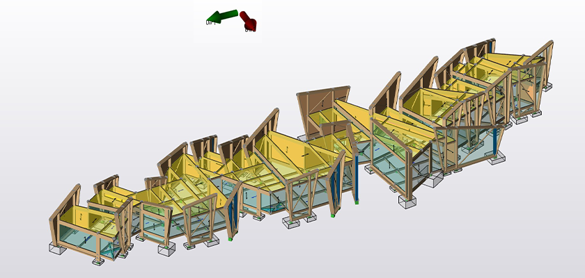 Structural model showing glazing and 34 shard-shaped sculptural panels