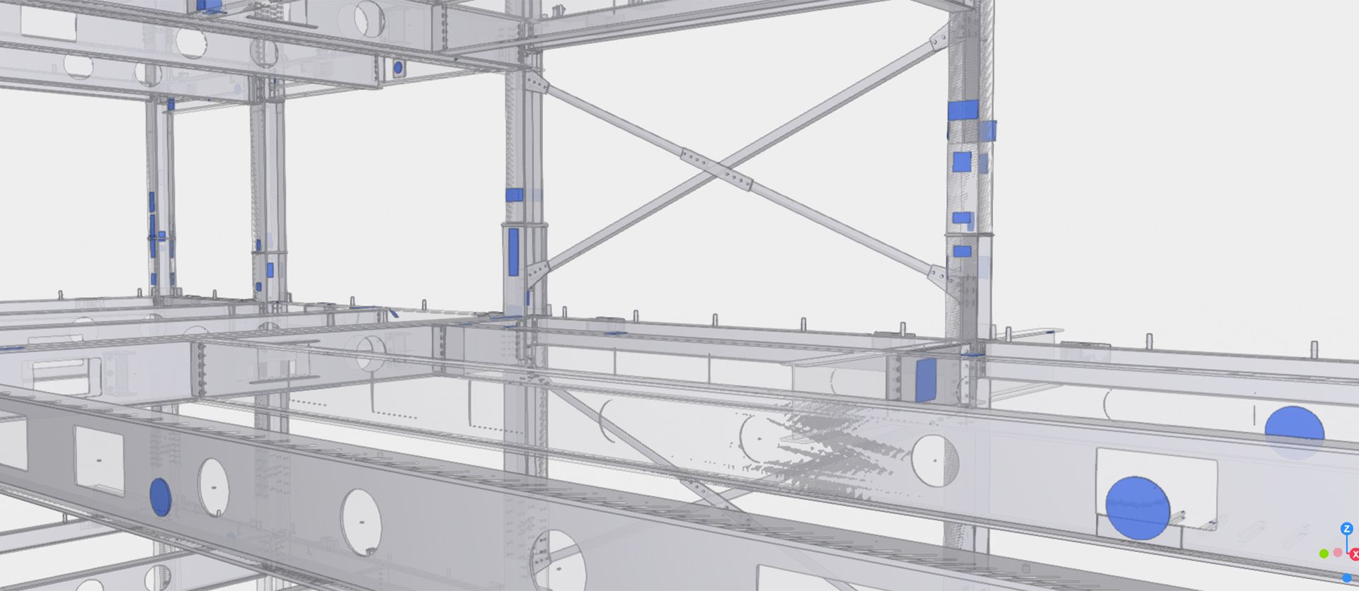 Tekla BIM showing existing features and remedial works within the 3D model.
