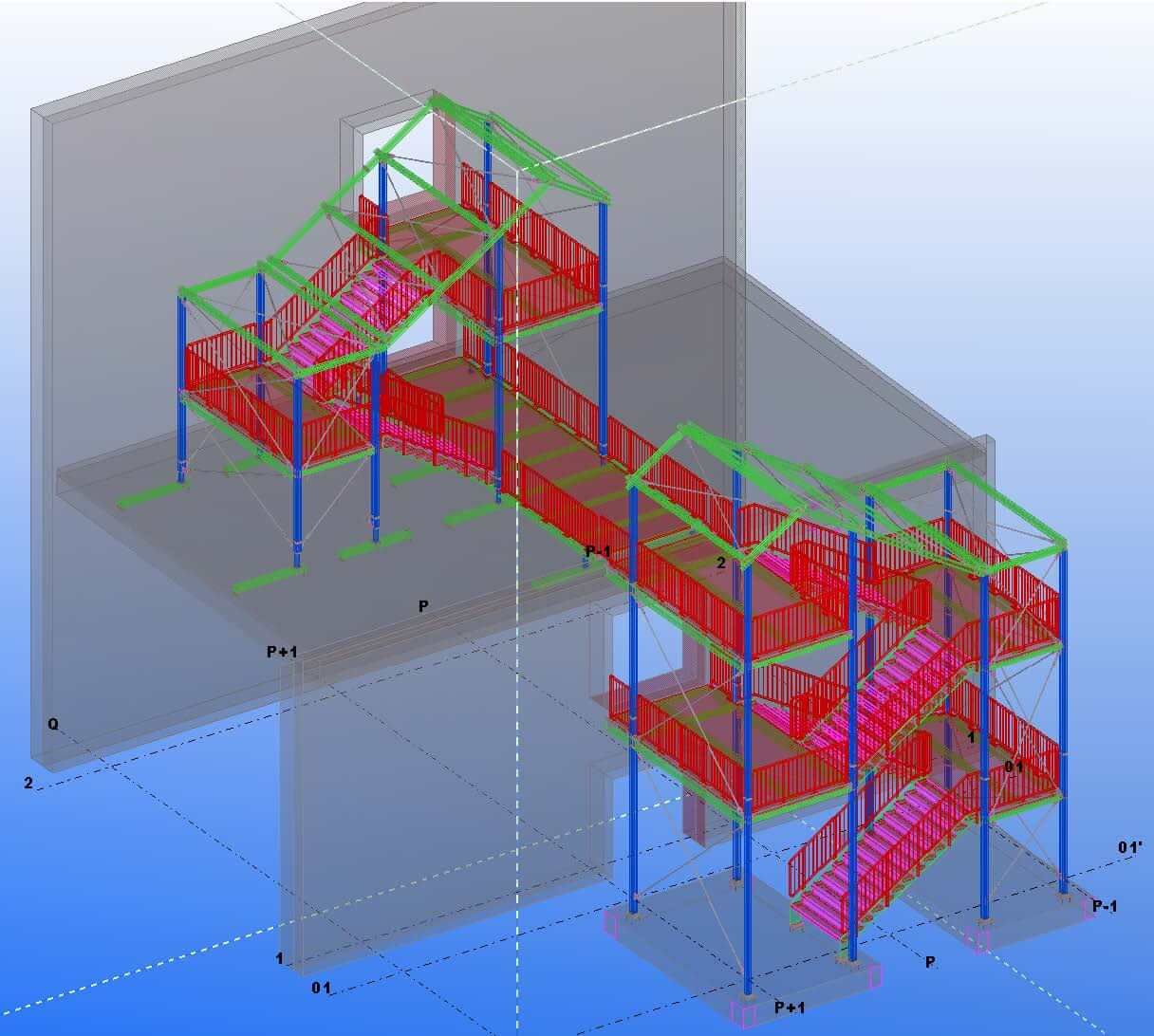 Ingenieurbüro Kapitanov: Fluchtreppenanlage in Tekla