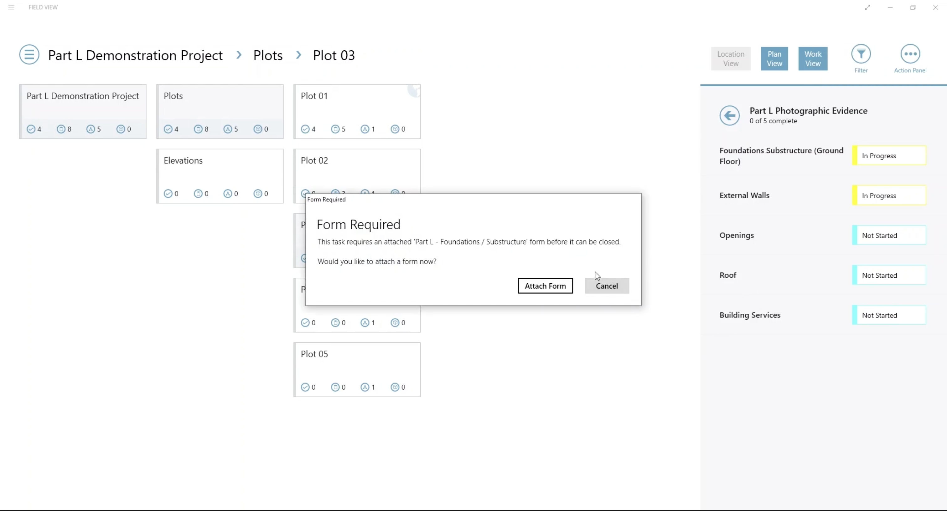 Screenshot of beginning the form fill in Field View