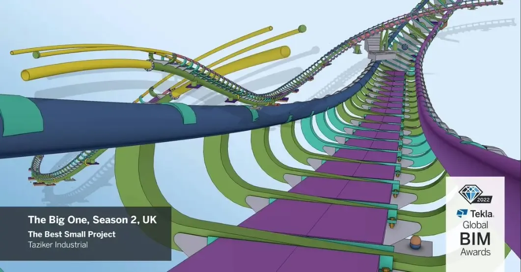 3D model of the The Big One, Season 2, UK roller coaster project, a winner in the Best Small Project category at the Tekla Global BIM Awards 2022.