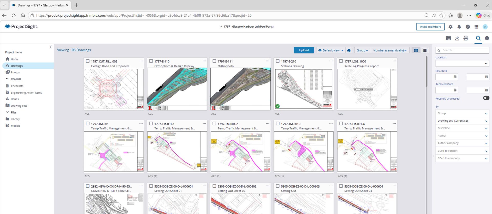 Uploading 250 drawings into Trimble ProjectSight took less than five minutes.