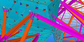 Steel model connecting to the structural core.