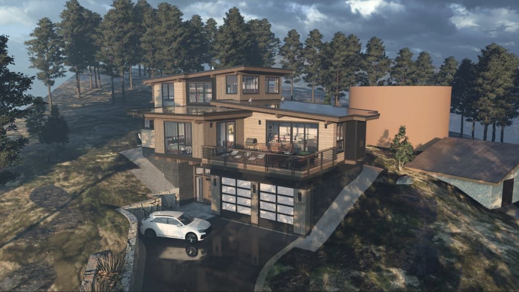 Bild eines SketchUp-Renderings eines dreistöckigen Hauses