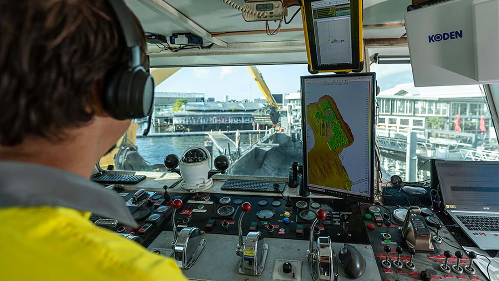 skipper of the dredger in the cab