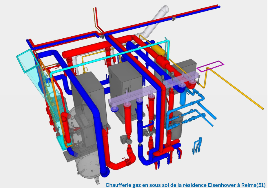 3D rendering of a gas boiler system for the Eisenhower residence in Reims.