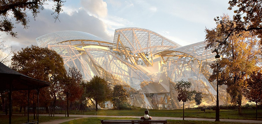 Artist impression of completed Fondation Louis Vuitton in Autumn