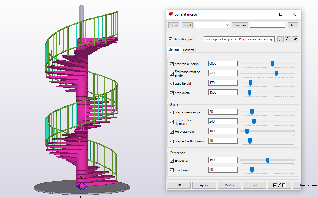 Grasshopper component for spiral staircase
