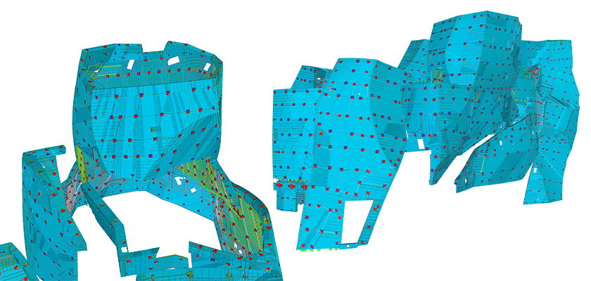 Structural core consisting of a series of solid volumes called icebergs