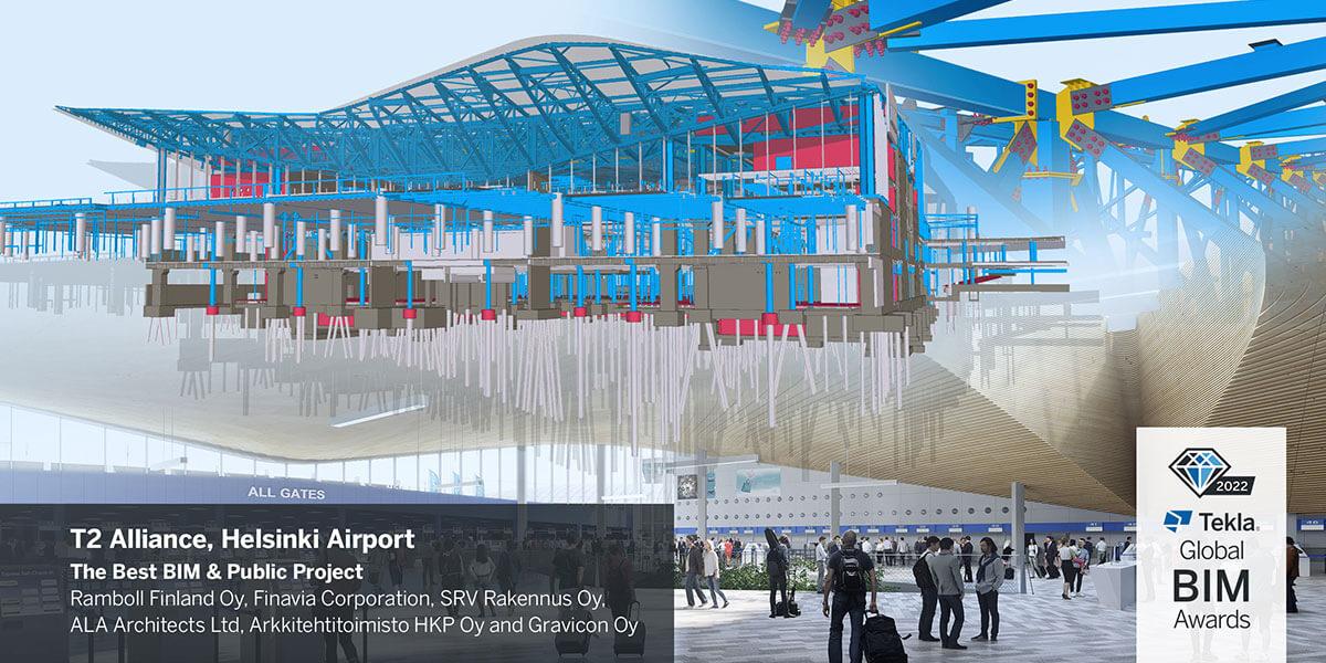Tekla-3D-Modell des Flughafens in Helsinki, T2 Alliance