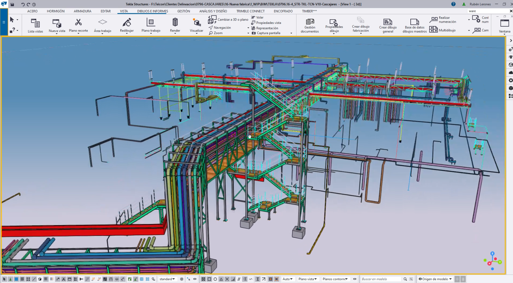 Model of an installation rack in Tekla.