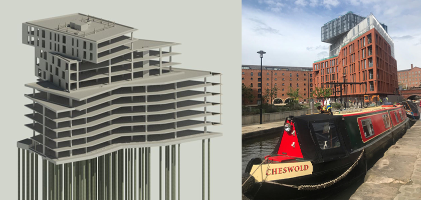 Rendered model of Burlington House showing upper two tiers cantilevering out over one another