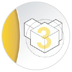Circular infographic. Three line drawn boxes joining each other