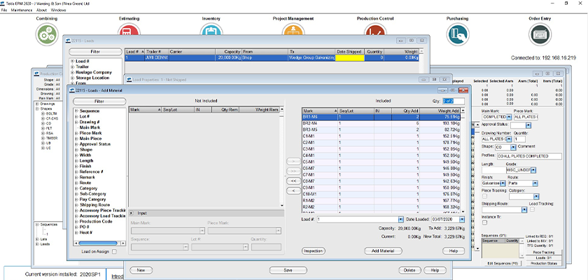 Screenshots showing the assigning of assemblies to a transportation load