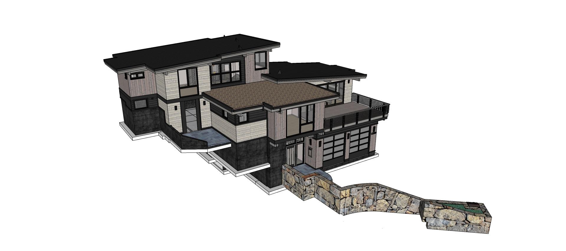 Screenshot eines in SketchUp gezeigten Wohnarchitekturmodells