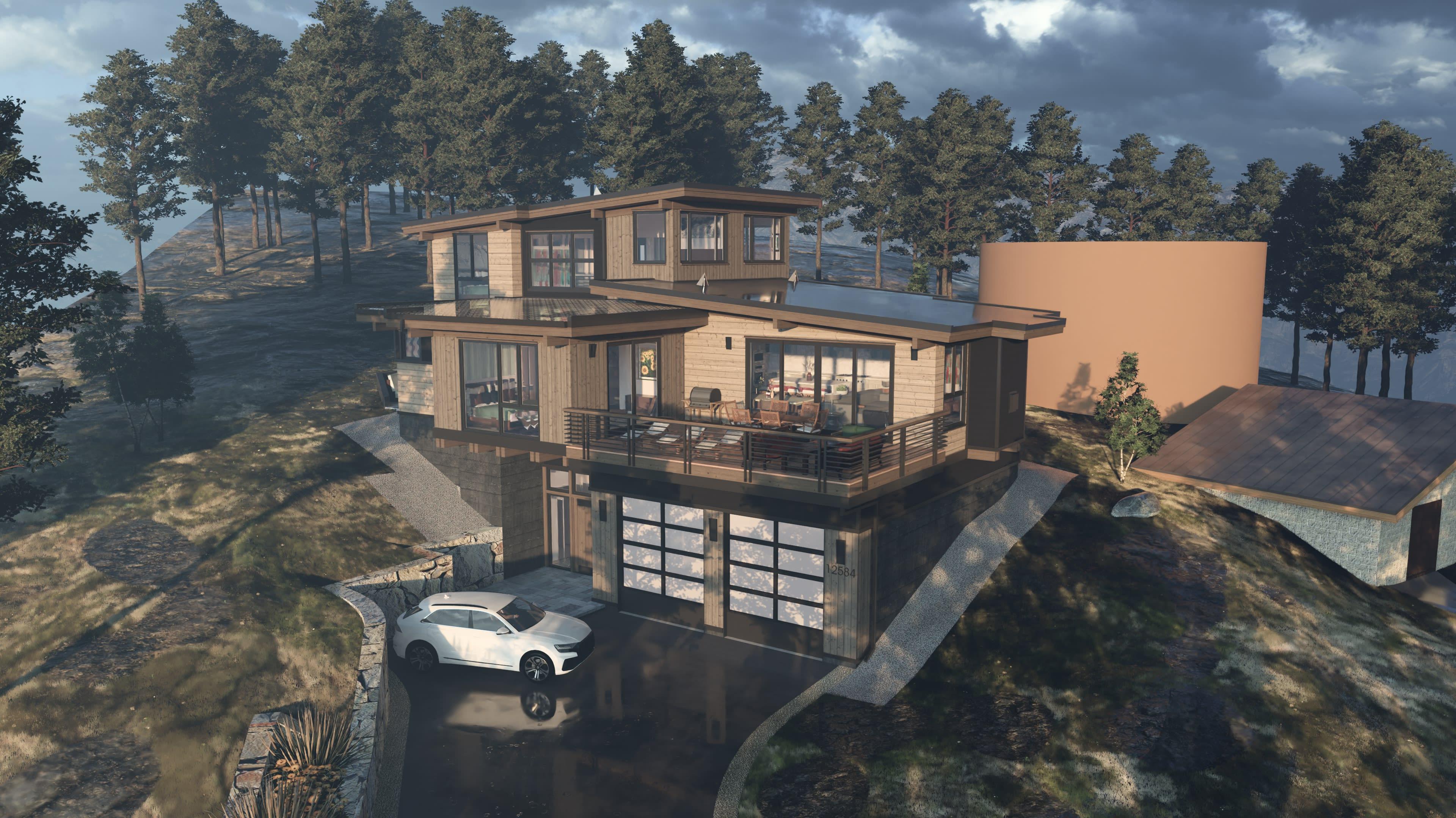 Bild eines SketchUp-Renderings eines dreistöckigen Hauses