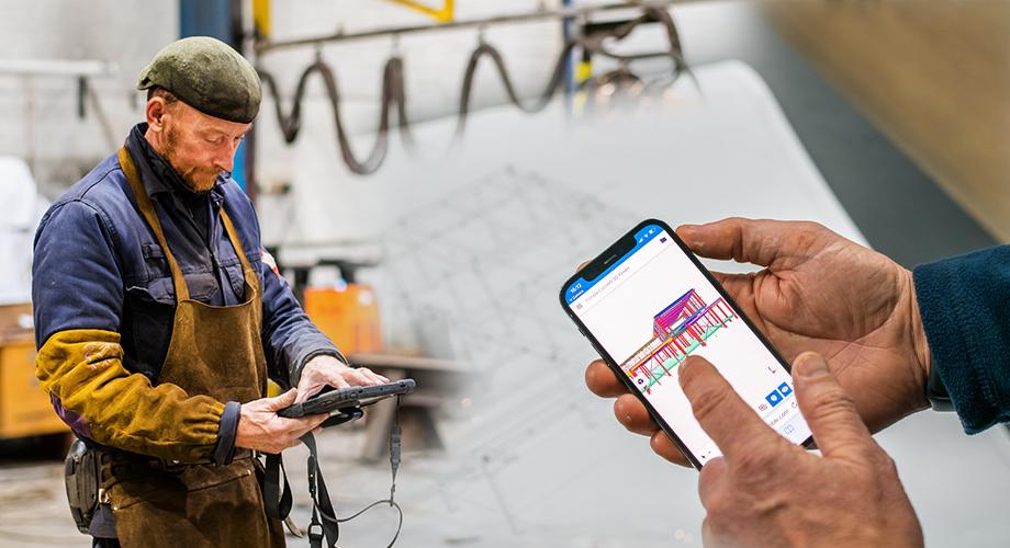 workers using Tekla PowerFab in the fabrication workshop and in the office at Wareing Buildings
