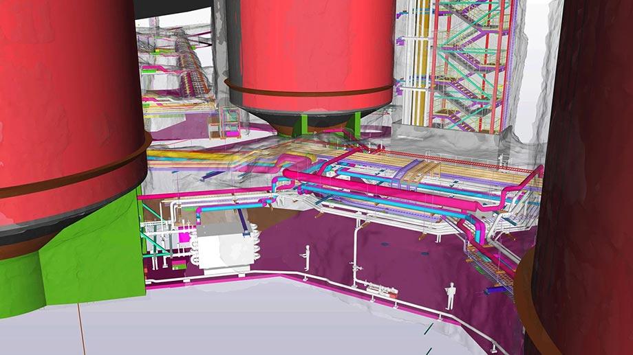 Tekla Structures 3D-Modell der Gebäudetechnik der Wasseraufbereitungsanlage Blominmäki