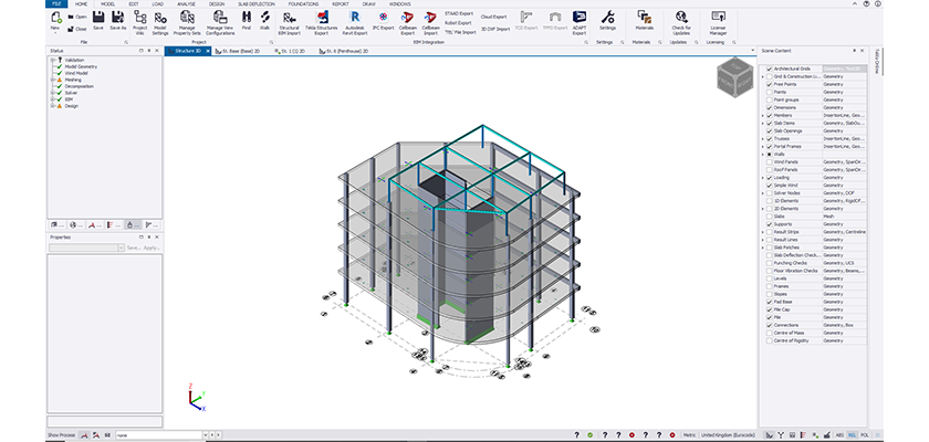 View of precast model in Tekla Structural Designer with steel structure on roof